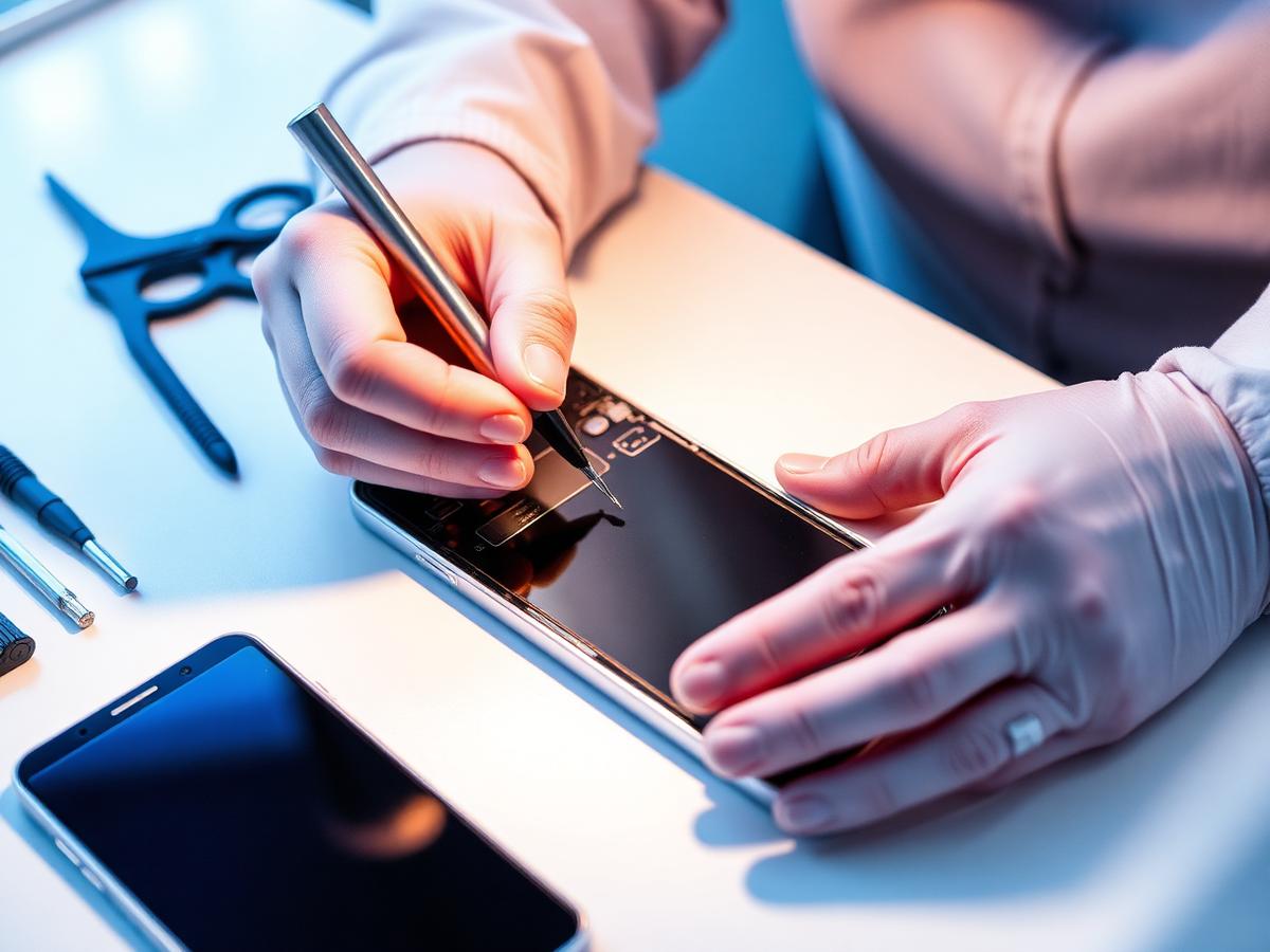 Technicien Flanades Mobile réparant un smartphone